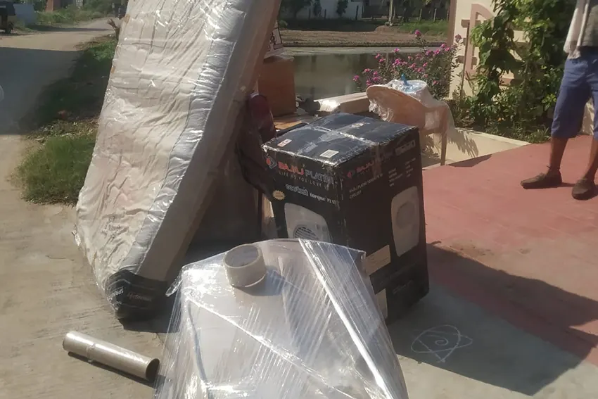 Home Shifting items packed for loading in truck